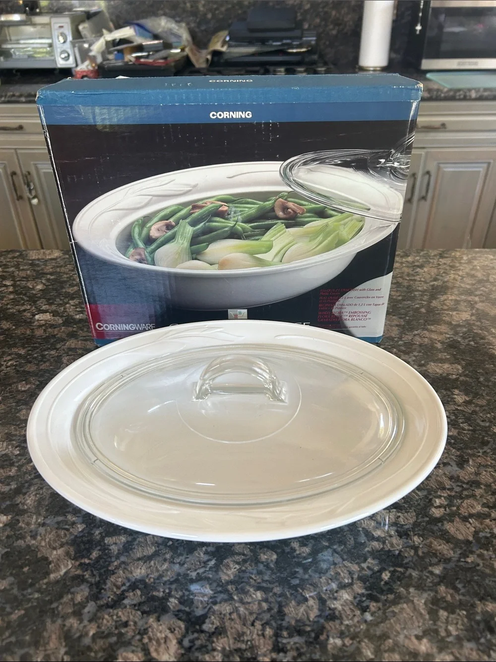 CORNING WARE CASUAL ELEGANCE IVAL LIDDED GLADS DISH & RUBBER LID 1.25 QT NWT